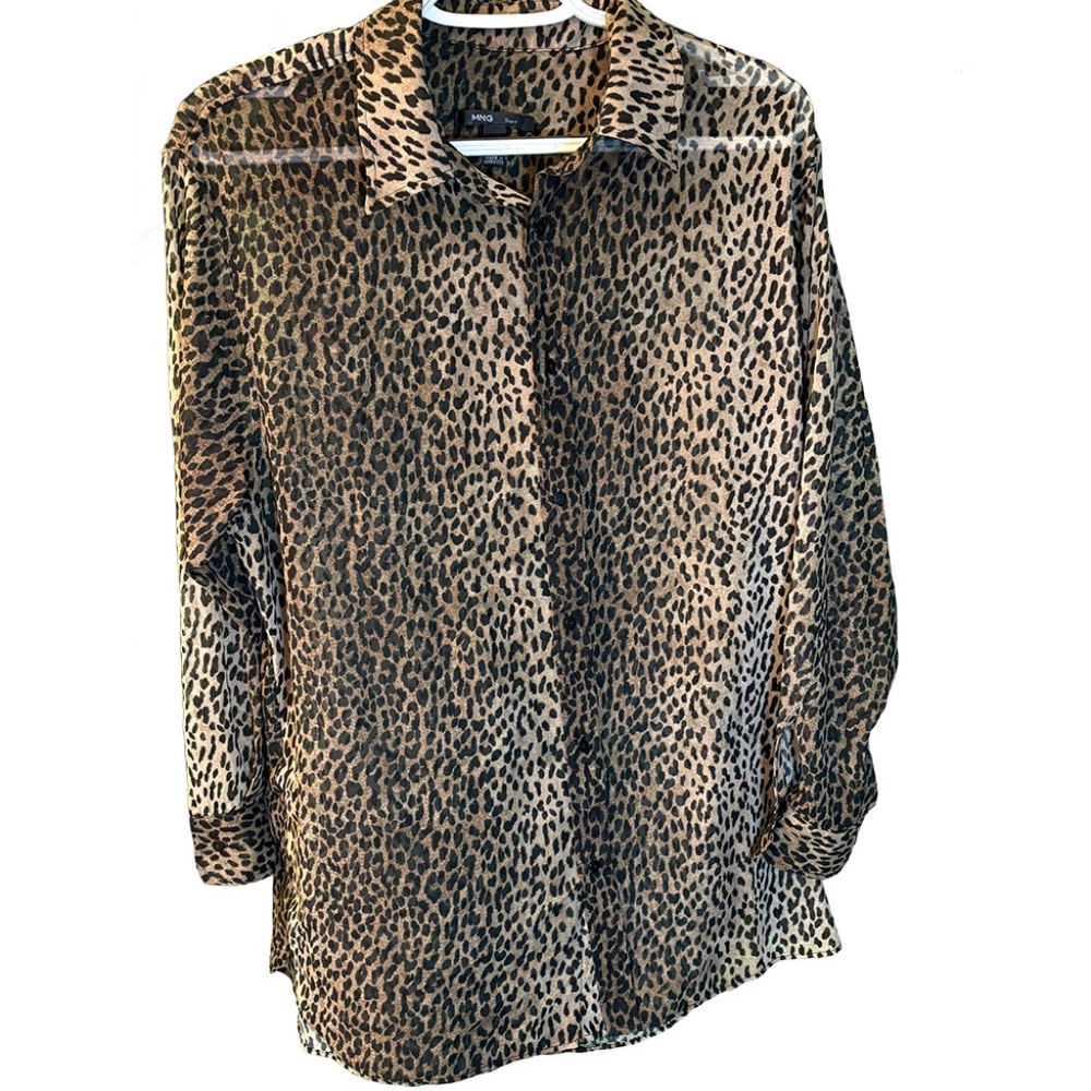 Mango Leopard Print Button-Down Shirt XS